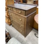 AN OAK STAG CHEST OF FOUR DRAWERS WITH BRASS HANDLE, 30" WIDE