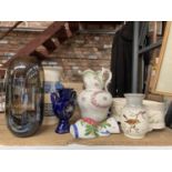 A MIXED LOT OF CERAMICS TO INCLUDE A LARGE ROYAL DOULTON WATER JUG A UTOPIA GIFTWARE STAFFORDSHIRE