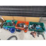 A LARGE QUANTITY OF POWER TOOLS TO INCLUDE SANDERS, DRILLS, BUFFERS, HEAT GUNS ETC