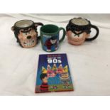 THREE BEANO MUGS TO INCLUDE DENNIS THE MENACE, GNASHER AND A BOOK