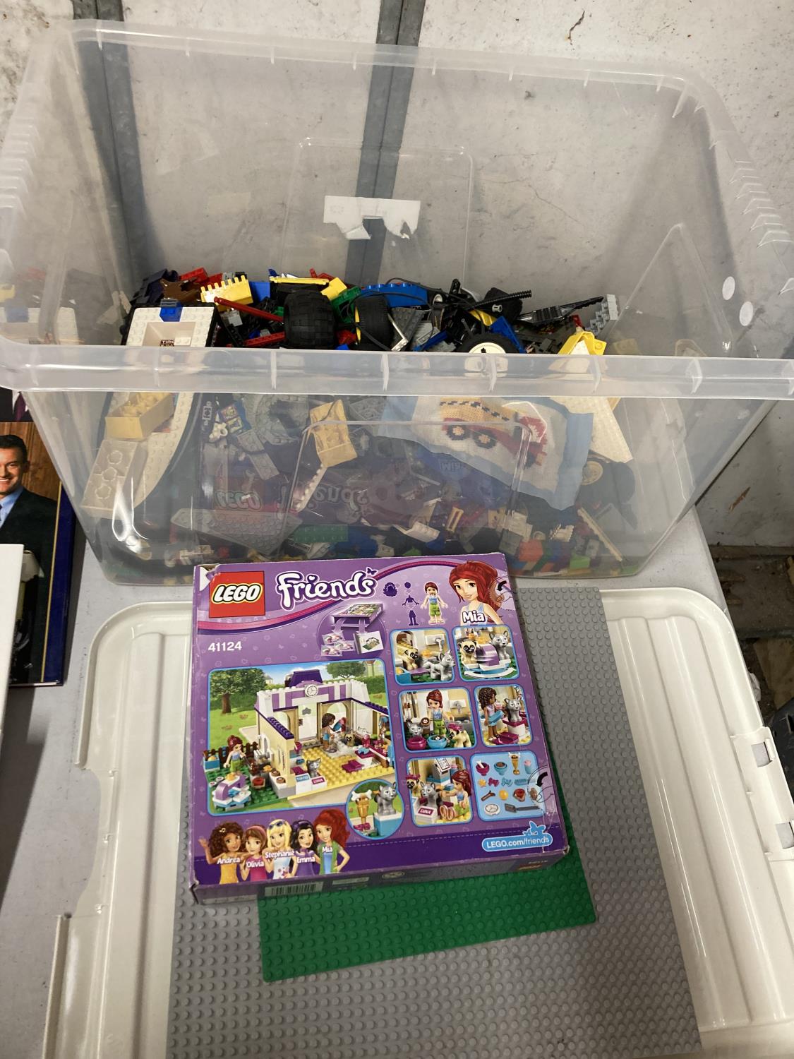 A LARGE PLASTIC BOX OF LEGO TOGETHER WITH A BOXED FRIEND'S LEGO SET