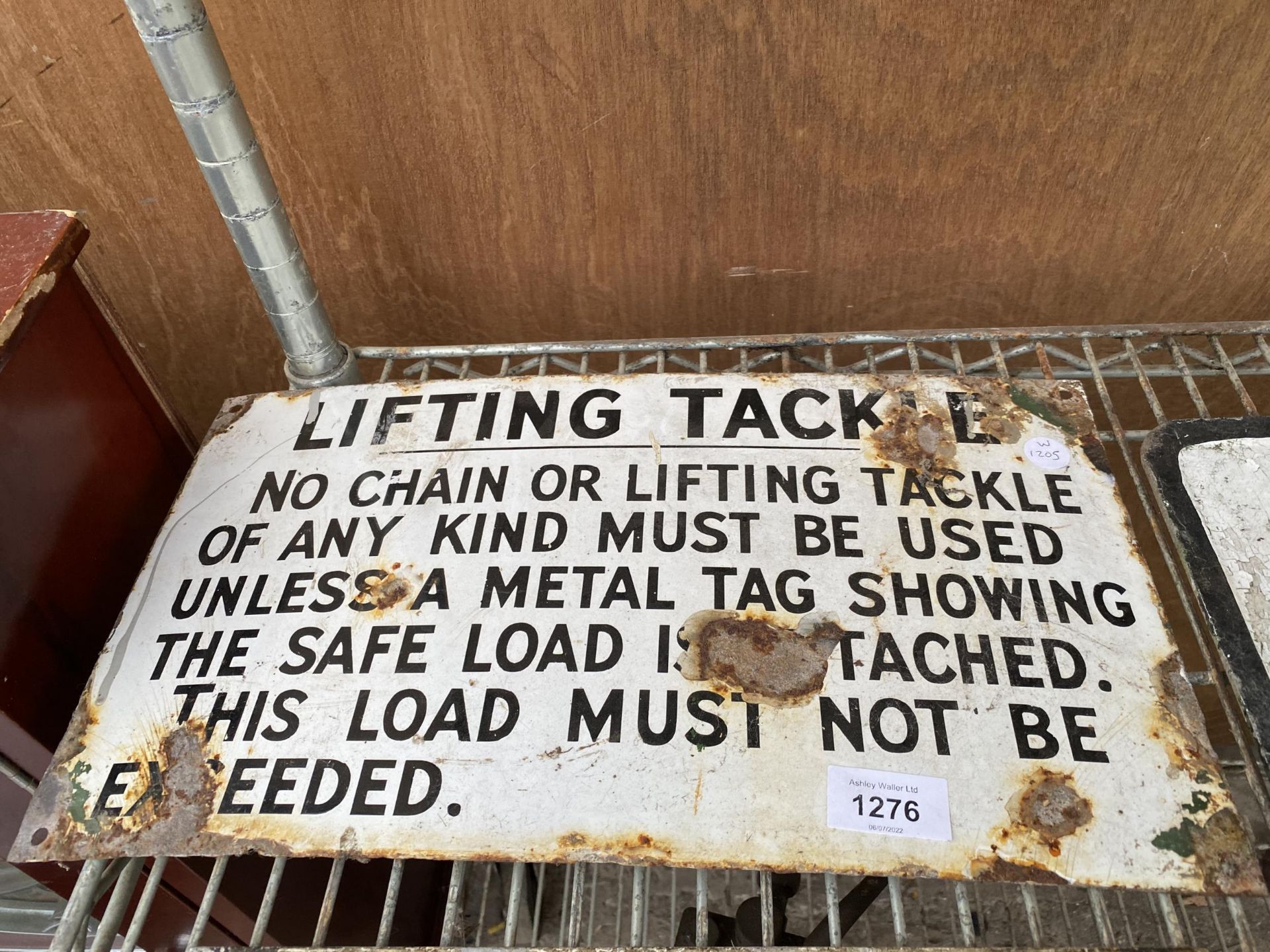 A BELIEVED ORIGINAL 'LIFTING TACKLE' SIGN