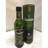 A BOTTLE OF GLENFIDDICH SINGLE MALT SCOTCH WHISKEY 12 YEARS OLD IN A PRESENTATION BOX - 40% VOLUME -