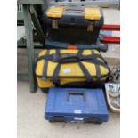 FOUR VARIOUS EMPTY TOOL BAGS AND BOXES