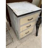 A VINTAGE METAL THREE DRAWER UNIT