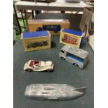 A BOXED DINKY TOYS WAGON (ATLAS), BOXED MODELS OF YESTERYEAR BUS AND BENTLEY, DINKY M. G. MIDGET,