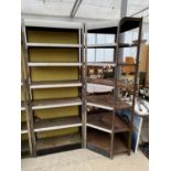 TWO SECTIONS OF METAL STORAGE SHELVING TO INCLUDE A CORNER UNIT