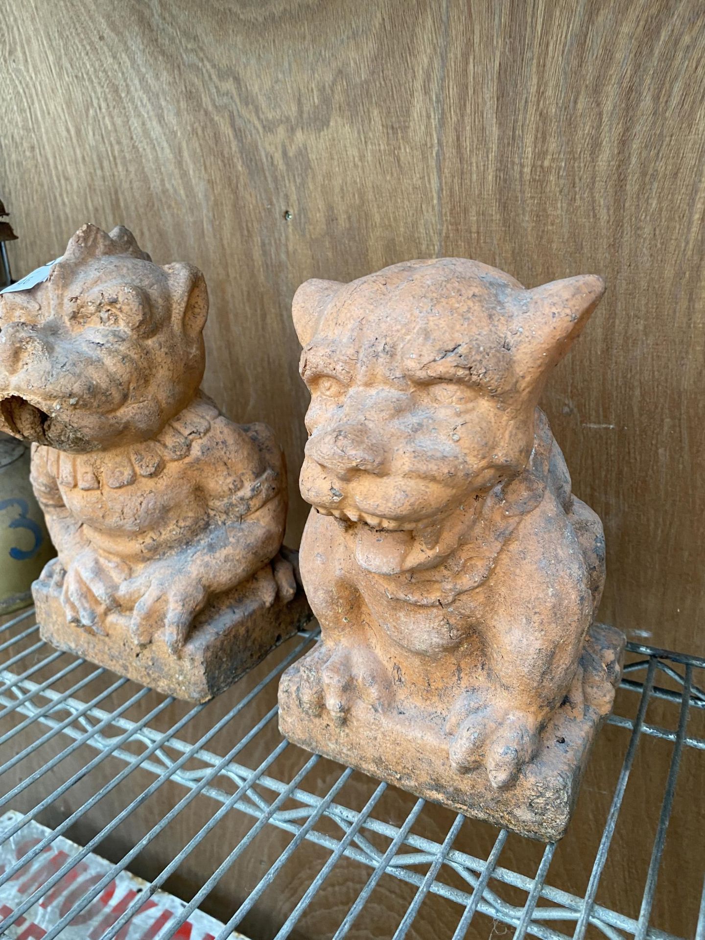 A PAIR OF TERRACOTTA GARGOYLES (ONE A/F) - Image 2 of 2