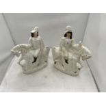 A PAIR OF STAFFORDSHIRE FLATBACK FIGURES OF A HORSE AND RIDER HEIGHT 34CM