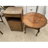 A MID 20TH CENTURY 21" DIAMETER SEWING BOX/TABLE AND BEDSIDE LOCKER