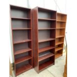 FOUR VARIOUS MODERN OPEN SHELVES, THREE BEING 32" WIDE AND ONE 24"