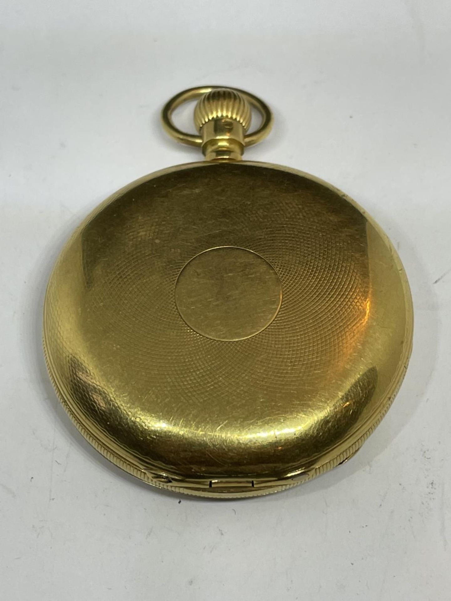 A HALLMARKED LONDON 18 CARAT GOLD HUNTER POCKET WATCH SEEN WORKING BUT NO WARRANTY. GROSS WEIGHT