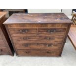 A 19TH CENTURY MAHOGANY CHEST OF TWO SHORT AND THREE LONG DRAWERS 49" WIDE