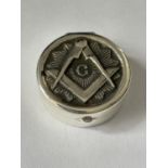 A MARKED SILVER PILL BOX WITH A MASONIC DESIGN