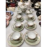 AN ORIENTAL STYLE TEASET MARKED 'CHINA' TO INCLUDE TRIOS, TEAPOT, SUGAR BOWL, CREAM JUG, ETC