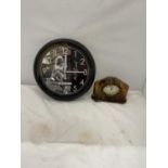A TORTOISESHELL STYLE VINTAGE MANTLE CLOCK AND A 'BET LYNCH' WALL CLOCK