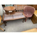 A MODERN COFFEE TABLE ON CABRIOLE LEGS AND A WICKER CONSERVATORY CHAIR