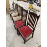 FOUR VARIOUS EARLY 20TH CENTURY DINING CHAIRS WITH BARLEYTWIST LEGS AND STRETCHERS AND TWO OTHERS