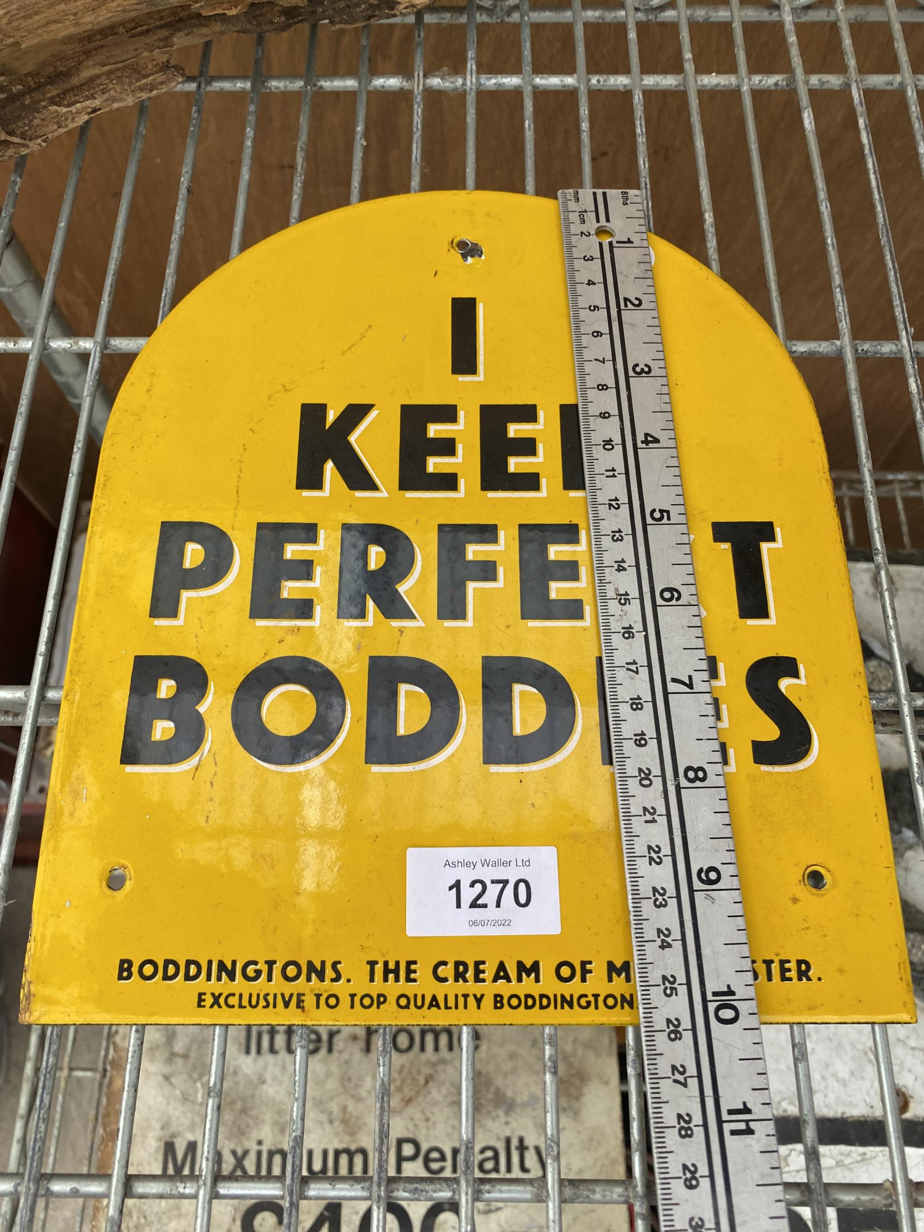 A BALIEVED ORIGINAL ENAMEL ' I KEEP PERFECT BODIES' SIGN - Image 2 of 2