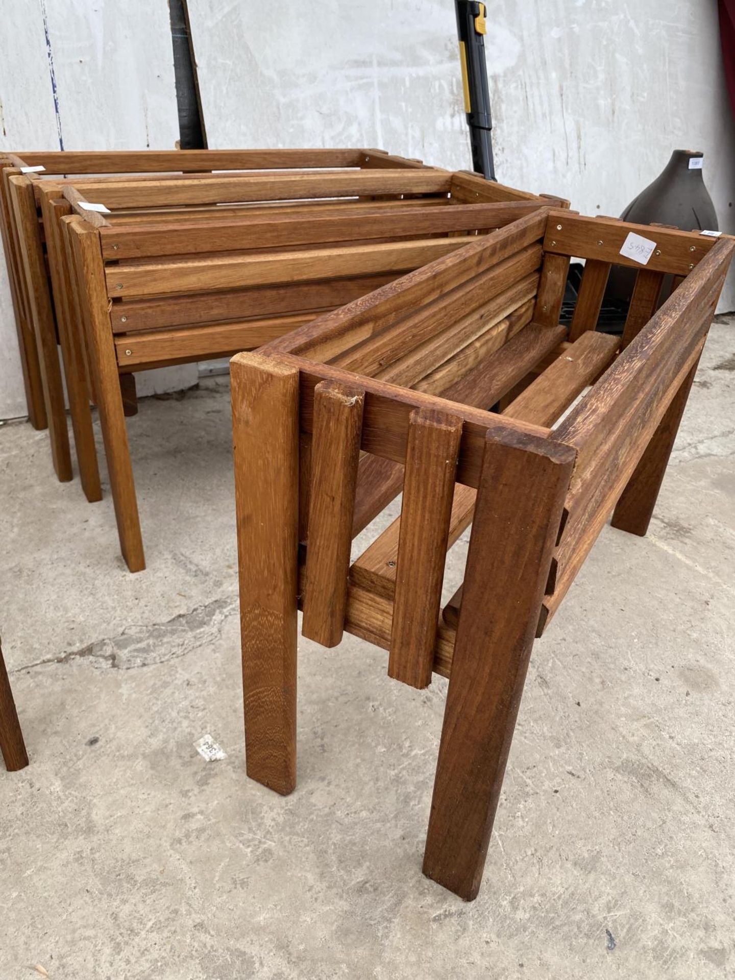 THREE WOODEN TROUGH PLANTER STANDS - Image 3 of 6