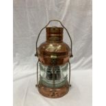 A 1908 ORIGINAL NAUTICAL MARITIME SHIPS LANTERN (SMALL CHIPS TO GLASS) 58CM TALL