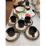 A QUANTITY OF HORNSEA POTTERY STYLE CUPS, SAUCERS, PLATES, BOWLS, ETC