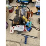 AN ASSORTMENT OF TOOLS TO INCLUDE AN AXE, PLIERS AND FILES ETC