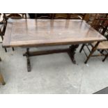 A GEORGIAN STYLE OAK REFECTORY DINING TABLE, 60X31"