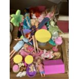 A QUANTITY OF DOLLS AND ACCESORIES TO INCLUDE DISNEY