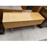 A MID 20TH CENTURY SHINY SATINWOOD CHEST OF SIX DRAWERS, 56" WIDE, SUPPLIED BY LENNARDS OF SALFORD