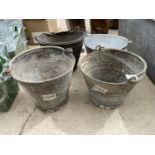 FOUR VINTAGE GALVANISED BUCKETS