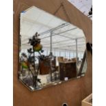 A LARGE ART DECO UNFRAMED BEVELED EDGE WALL MIRROR