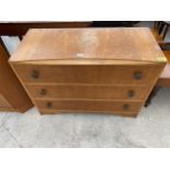 A MID 20TH CENTURY OAK CHEST OF THREE DRAWERS, 36" WIDE