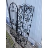 TWO WROUGHT IRON GARDEN GATES, H:188CM W:84CM, H:186CM W:72CM