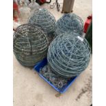 A LARGE COLLECTION OF METAL WIRE HANGING BASKETS WITH HANGING CHAINS
