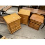 A PAIR OF MODERN PINE BEDROOM CHESTS AND SIMILAR CHEST