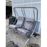 A METAL TWO SEATER GARDEN SWING SEAT