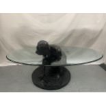 A LIMITED EDITION SIGNED BRONZE SCULPTURE COFFEE TABLE 'SHE'LL FIND' BY MARK STODDART. THIS ORIGINAL