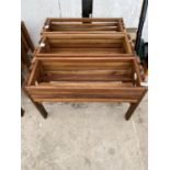 THREE WOODEN TROUGH PLANTER STANDS