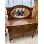 AN EDWARDIAN MAHOGANY MIRROR-BACK SIDEBOARD ON CABRIOLE LEGS, 48" WIDE