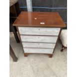 A MINIATURE PARTIALLY PAINTED CHEST OF FOUR DRAWERS, 20" WIDE