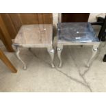 A APIR OF POLISHED CHROME LAMP TABLES ON CABRIOLE LEGS 14" SQUARE