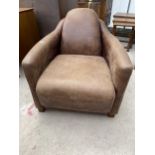 A MODERN AVIATOR STYLE LEATHER EASY CHAIR