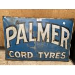 A BELIEVED ORIGINAL VINTAGE ENAMEL PALMER CORD TYRES' SIGN (H:40CM W:59CM)