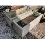 TWO RECTANGULAR CONCRETE PLANTERS 73CM X 27 CM