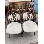 A SET OF FOUR ERCOL DINING CHAIRS WITH PLUME OF FEATHERS BACKS