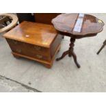 A YEW WOOD TV UNIT AND ITALIAN STYLE TRIPOD TABLE