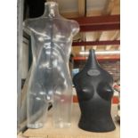 A FEMALE MANNEQUIN MADE OF PLASTIC - UPPER BODY TOGETHER WITH A PLASTIC TORSO OF A MAN