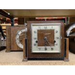 TWO ART DECO STYLE VINTAGE MAHOGANY CASED MANTLE CLOCKS