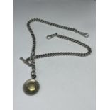 A SILVER DOUBLE ALBERT WATCH CHAIN AND FOB